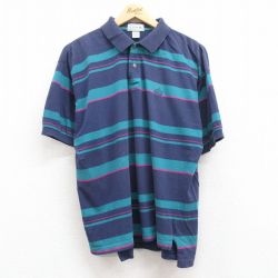 XL★古着 IZOD 半袖 ポロ シャツ メンズ 90年代 90s ワンポイントロゴ コットン 紺他 ネイビー 24apr03 中古 トップス