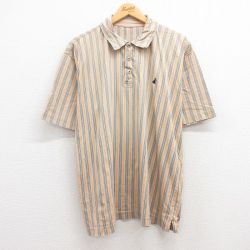 XL★古着 半袖 ポロ シャツ メンズ 大きいサイズ ベージュ系他 カーキ ストライプ 24apr23 中古 トップス