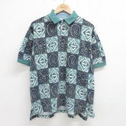 XL★古着 セントジョンズベイ 半袖 ポロ シャツ メンズ 90年代 90s 総柄 鹿の子 大きいサイズ コットン 緑他 グリーン 【spe】 24may18 中古 トップス