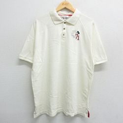 XL★古着 半袖 ポロ シャツ メンズ 00年代 00s ディズニー DISNEY ミッキー MICKEY MOUSE ラグラン コットン 薄黄 イエロー 24may24 中古 トップス