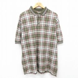 【50%OFF】XL★古着 IZOD 半袖 ポロ シャツ メンズ 90年代 90s ワンポイントロゴ 大きいサイズ コットン 濃緑他 グリーン タータン チェック 24may30 中古 トップス