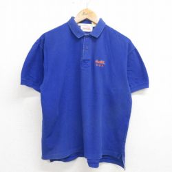 XL★古着 半袖 ポロ シャツ メンズ 90年代 90s コカコーラ 鹿の子 青 ブルー 24jun03 中古 トップス