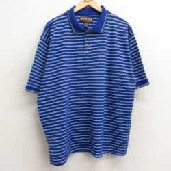 XL★古着 半袖 ポロ シャツ メンズ 00年代 00s 大きいサイズ 青他 ブルー ボーダー 24jun24 中古 トップス