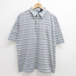 【50%OFF】XL★古着 半袖 ポロ シャツ メンズ 90年代 90s 大きいサイズ グレー他 ボーダー 24jun28 中古 トップス