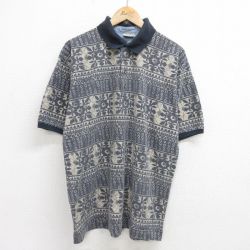 XL★古着 ビューグルボーイ 半袖 ポロ シャツ メンズ 00年代 00s 花柄 鹿の子 紺他 ネイビー 24jun28 中古 トップス