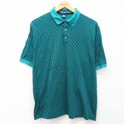 XL★古着 Par Four 半袖 ポロ シャツ メンズ 90年代 90s コットン 青緑他 24jul16 中古 トップス