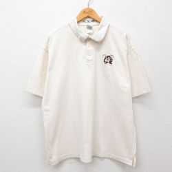 【50%OFF】XL★古着 半袖 ポロ シャツ メンズ 90年代 90s ルーニーテューンズ LOONEY TUNES タズ 大きいサイズ コットン 薄ベージュ カーキ 【spe】 24jul17 中古 トップス