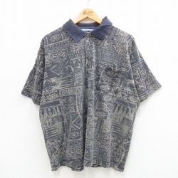 【50%OFF】XL★古着 半袖 ポロ シャツ メンズ 鹿の子 大きいサイズ コットン 濃紺他 ネイビー 24jul22 中古 トップス