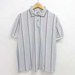 L★古着 半袖 ポロ シャツ メンズ 90年代 90s USA製 グレー他 ストライプ 24jul23 中古 トップス