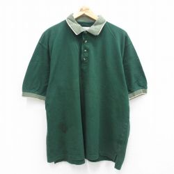 XL★古着 半袖 ポロ シャツ メンズ 鹿の子 大きいサイズ コットン 緑 グリーン 24aug10 中古 トップス