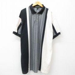 XL★古着 半袖 ポロ シャツ メンズ 90年代 90s 大きいサイズ ロング丈 鹿の子 黒他 ブラック 24aug19 中古 トップス
