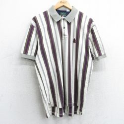 XL★古着 IZOD 半袖 ポロ シャツ メンズ 90年代 90s ワンポイントロゴ コットン 鹿の子 白他 ホワイト ストライプ 25mar31 中古 トップス