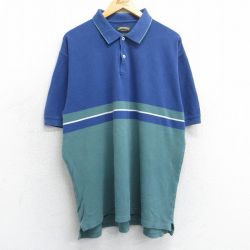 XL★古着 半袖 ポロ シャツ メンズ 00年代 00s ツートンカラー 大きいサイズ コットン 青他 ブルー 25mar31 中古 トップス