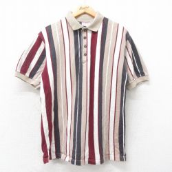 【50%OFF】ビューグルボーイ 00s 半袖ポロシャツ ストライプ ベージュ L | 古着