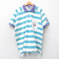 XL★古着 バンヒューセン 半袖 ポロ シャツ メンズ 90年代 90s NAR 大きいサイズ コットン 水色他 ボーダー 25apr14 中古 トップス