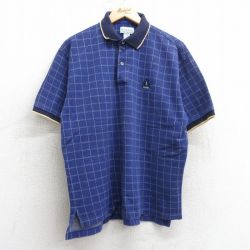 XL★古着 IZOD 半袖 ポロ シャツ メンズ 90年代 90s ワンポイントロゴ コットン 青他 ブルー チェック 25apr17 中古 トップス