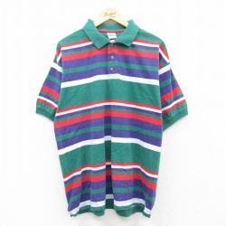 XL★古着 半袖 ポロ シャツ メンズ 00年代 00s 大きいサイズ コットン 緑他 グリーン ボーダー 25apr26 中古 トップス