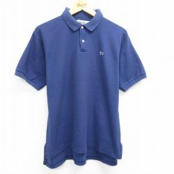 L★古着 ウールリッチ WOOLRICH 半袖 ポロ シャツ メンズ 90年代 90s ワンポイントロゴ 鹿の子 紺 ネイビー 25may16 中古 トップス