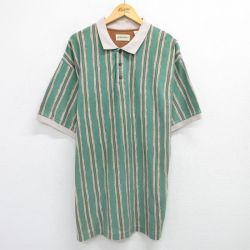XL★古着 セントジョンズベイ 半袖 ポロ シャツ メンズ 90年代 90s 大きいサイズ ロング丈 コットン USA製 緑他 グリーン ストライプ 【spe】 25may16 中古 トップス