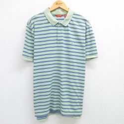 XL★古着 IZOD 半袖 ポロ シャツ メンズ ワンポイントロゴ 鹿の子 大きいサイズ コットン 薄緑他 グリーン ボーダー 25may16 中古 トップス