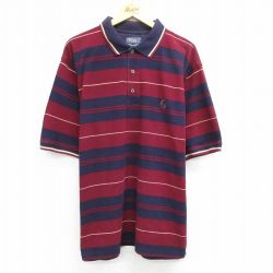 XL★古着 ラングラー Wrangler 半袖 ポロ シャツ メンズ 00年代 00s 20X 鹿の子 大きいサイズ コットン エンジ他 ボーダー 25may17 中古 トップス