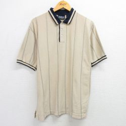 【50%OFF】XL★古着 半袖 ポロ シャツ メンズ 00年代 00s ゴルフ コットン ベージュ他 カーキ ストライプ 25may17 中古 トップス