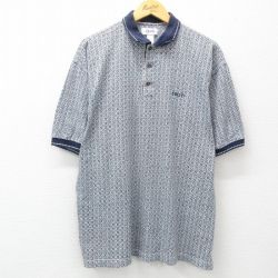 XL★古着 IZOD 半袖 ポロ シャツ メンズ 総柄 コットン 濃紺他 ネイビー 25may20 中古 トップス