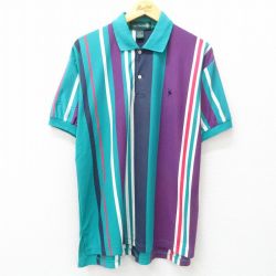 【50%OFF】XL★古着 半袖 ポロ シャツ メンズ 90年代 90s 青緑他 ストライプ 25may20 中古 トップス