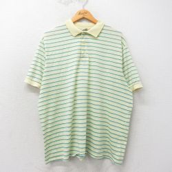 XL★古着 半袖 ポロ シャツ メンズ 90年代 90s 大きいサイズ USA製 黄他 イエロー ボーダー 【spe】 25may22 中古 トップス