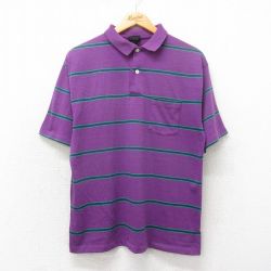 L★古着 半袖 ポロ シャツ メンズ 90年代 90s USA製 紫他 パープル ボーダー 25may22 中古 トップス