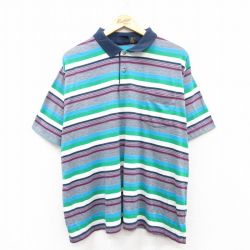 XL★古着 半袖 ポロ シャツ メンズ 大きいサイズ 紺他 ネイビー ボーダー 【spe】 25may23 中古 トップス
