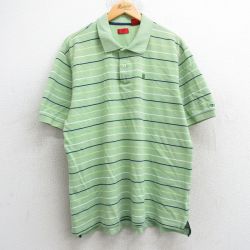 XL★古着 IZOD 半袖 ポロ シャツ メンズ ワンポイントロゴ 大きいサイズ コットン 鹿の子 緑他 グリーン ボーダー 25may28 中古 トップス