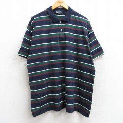 XL★古着 半袖 ポロ シャツ メンズ 90年代 90s 大きいサイズ 紺他 ネイビー ボーダー 25may28 中古 トップス