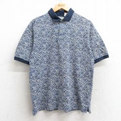 L★古着 セントジョンズベイ 半袖 ポロ シャツ メンズ 00年代 00s 総柄 コットン 鹿の子 紺他 ネイビー 25may28 中古 トップス