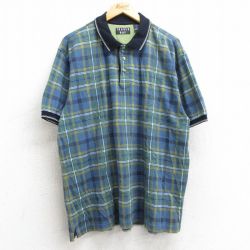 XL★古着 半袖 ポロ シャツ メンズ 90年代 90s 大きいサイズ コットン 紺他 ネイビー チェック 25may28 中古 トップス