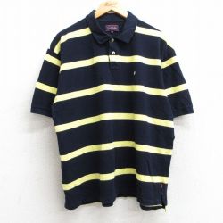 XL★古着 半袖 ポロ シャツ メンズ 00年代 00s ワンポイントロゴ 大きいサイズ コットン 鹿の子 濃紺他 ネイビー ボーダー 25may28 中古 トップス