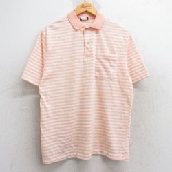 【50%OFF】L★古着 半袖 ポロ シャツ メンズ 80年代 80s USA製 薄ピンク系他 ボーダー 25may28 中古 トップス