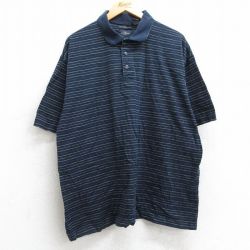 XL★古着 ドッカーズ 半袖 ポロ シャツ メンズ 大きいサイズ コットン 紺他 ネイビー ボーダー 25may28 中古 トップス