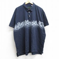オービス 半袖ポロシャツ ハイビスカス ネイビー XL | 古着
