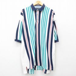 XL★古着 半袖 ポロ シャツ メンズ 90年代 90s 鹿の子 大きいサイズ コットン 紺他 ネイビー ストライプ 25may29 中古 トップス