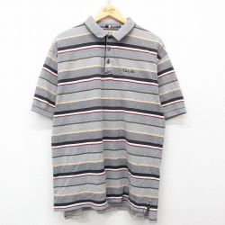 XL★古着 IZOD 半袖 ポロ シャツ メンズ 00年代 00s ワンポイントロゴ ゴルフ 鹿の子 コットン グレー他 ボーダー 25may29 中古 トップス
