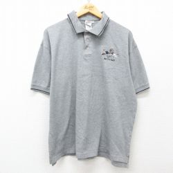 XL★古着 半袖 ポロ シャツ メンズ ルーニーテューンズ LOONEY TUNES ワイリーコヨーテ ゴルフ 大きいサイズ コットン グレー 霜降り 【spe】 25may29 中古 トップス