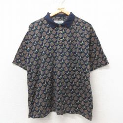 XL★古着 半袖 ポロ シャツ メンズ 00年代 00s 鳥 コットン 紺 ネイビー 25may31 中古 トップス