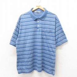 XL★古着 半袖 ポロ シャツ メンズ 大きいサイズ 水色 ボーダー 25may31 中古 トップス