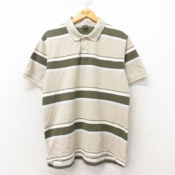 XL★古着 オールドネイビー OLD NAVY 半袖 ポロ シャツ メンズ 00年代 00s 鹿の子 コットン ベージュ カーキ ボーダー 25may31 中古 トップス