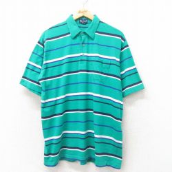 XL★古着 Par Four 半袖 ポロ シャツ メンズ 90年代 90s コットン 緑 グリーン ボーダー 25may31 中古 トップス