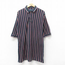【50%OFF】半袖ポロシャツ ネイビーストライプ L | 古着