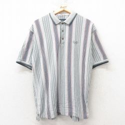 【50%OFF】グレーストライプ 半袖ポロシャツ 鹿の子 グレー L | 古着
