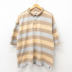 【20%OFF】XL★古着 半袖 ポロ シャツ メンズ 大きいサイズ コットン ベージュ カーキ ボーダー 25jun02 中古 トップス