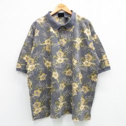 【50%OFF】XL★古着 オーシャンパシフィック OP 半袖 ポロ シャツ メンズ ハイビスカス 総柄 大きいサイズ コットン グレー他 25jun04 中古 トップス